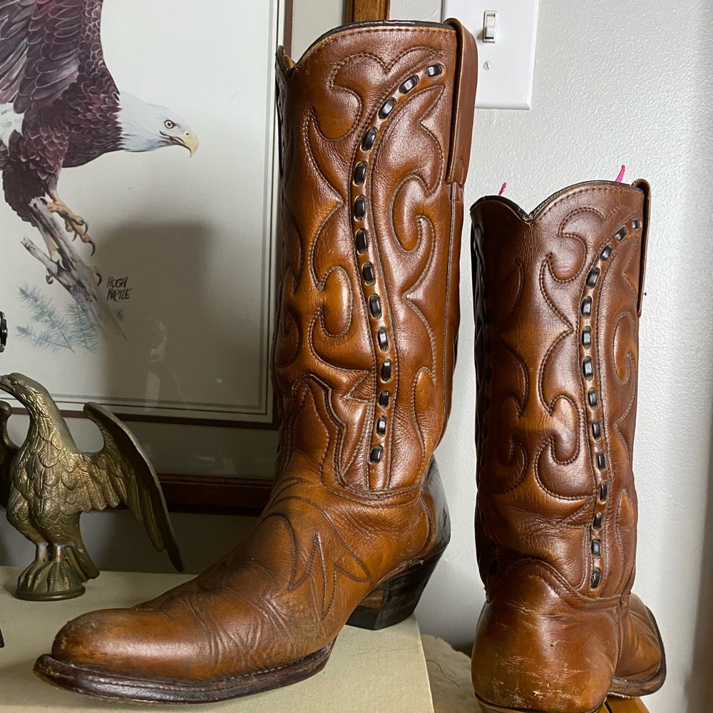Vintage Leather Cowboy Boots Size 9 1/2